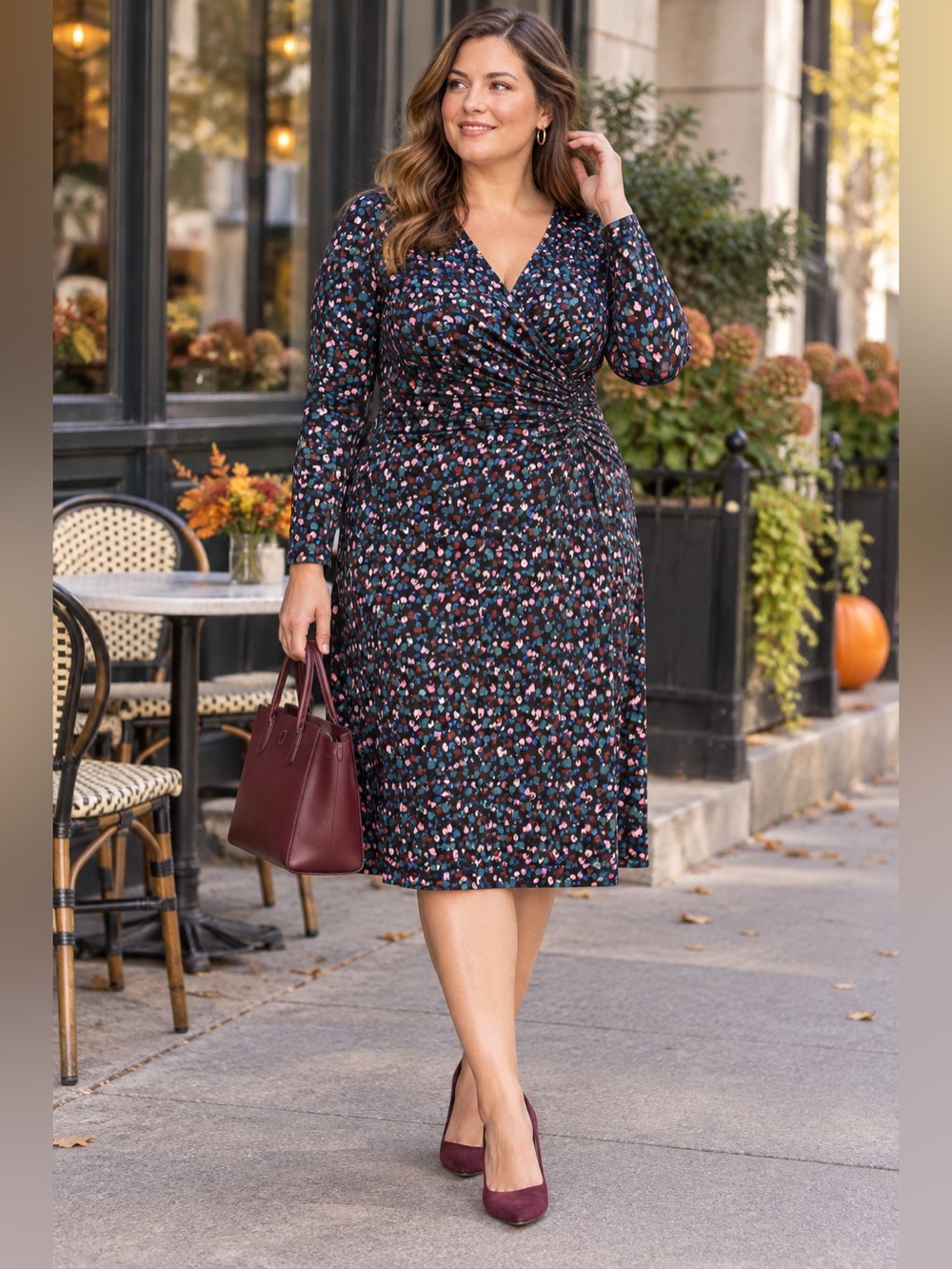 BODEN Plus Size Navy Abstract Floral Ruched Wrap Dress 14